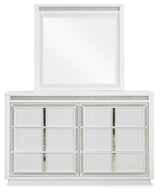Chalanna Queen Upholstered Storage Bed with Mirrored Dresser and 2 Nightstand in White from Ashley - Luna Furniture