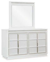 Chalanna Queen Upholstered Storage Bed with Mirrored Dresser and Chest in White from Ashley - Luna Furniture