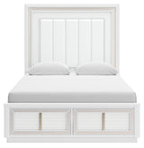 Chalanna Queen Upholstered Storage Bed with Mirrored Dresser, Chest and 2 Nightstands in White from Ashley - Luna Furniture