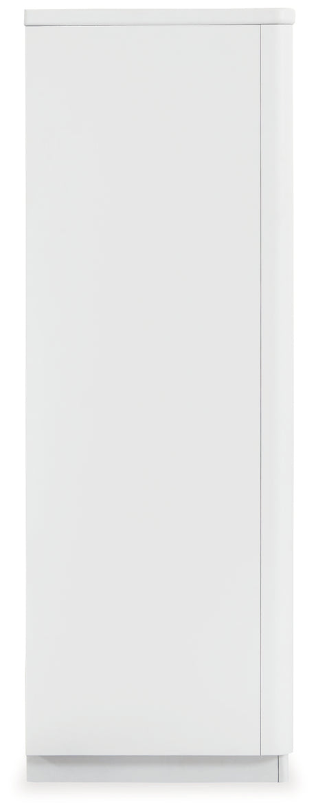 Chalanna Queen Upholstered Storage Bed with Mirrored Dresser, Chest and Nightstand in White from Ashley - Luna Furniture