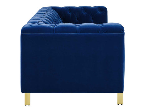 Charlene Blue Velvet Button Tufted Rolled Arm Chesterfield Sofa from Steve Silver - Luna Furniture
