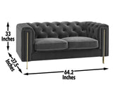 Charlene Gray Velvet Button Tufted Rolled Arm Chesterfield Loveseat from Steve Silver - Luna Furniture