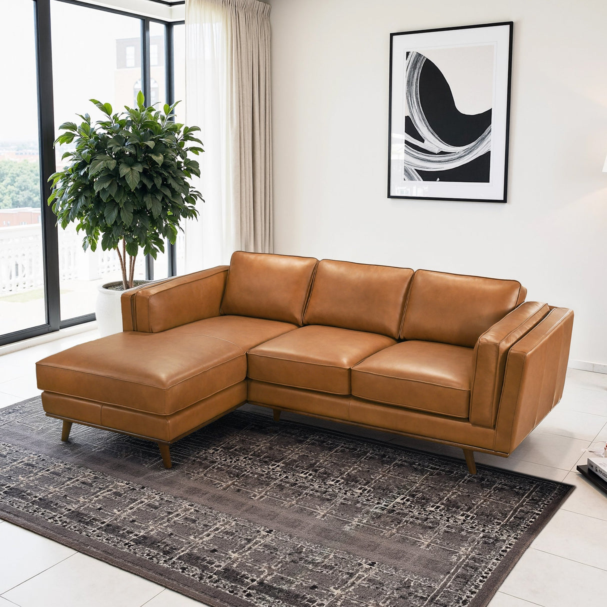Chase Tan Genuine Leather Left Facing Sectional from Midinmod - Luna Furniture