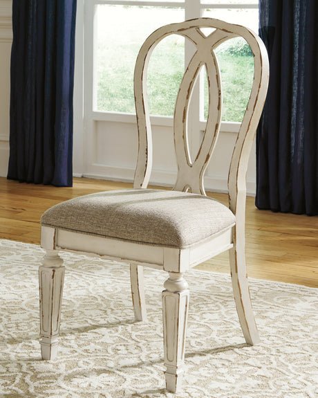 Realyn Chipped White Oval Dining Table and 6 Ribbon Chairs with Server from Ashley - Luna Furniture