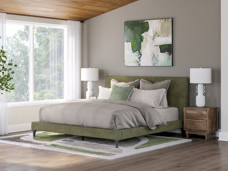 Chirason Sage Green King Upholstered Bed with Roll Slats from Ashley - Luna Furniture