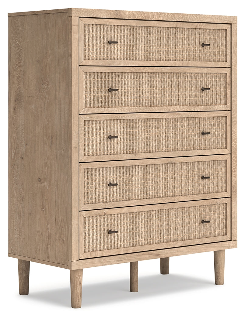 Cielden Full Upholstered Panel Bed with Mirrored Dresser, Chest and 2 Nightstands in Two-tone from Ashley - Luna Furniture