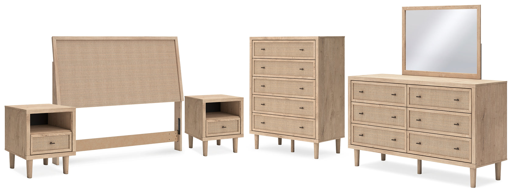 Cielden Queen Panel Headboard with Mirrored Dresser, Chest and 2 Nightstands in Two-tone from Ashley - Luna Furniture