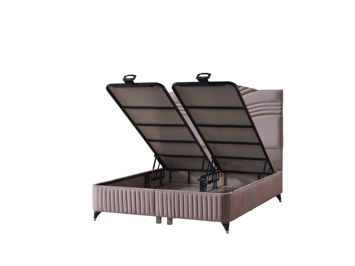 Cınar Full Storage Bed With Headboard in Light Brown from Furnia - Luna Furniture