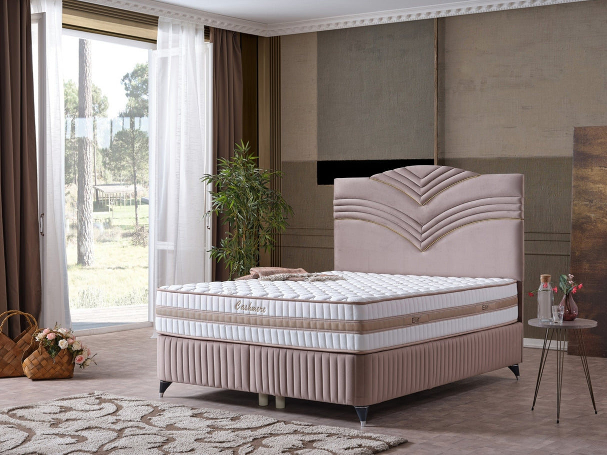 Cınar Full Storage Bed With Headboard in Light Brown from Furnia - Luna Furniture