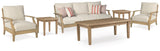 Clare View Outdoor Sofa and 2 Lounge Chairs with Coffee Table and 2 End Tables in Beige from Ashley - Luna Furniture