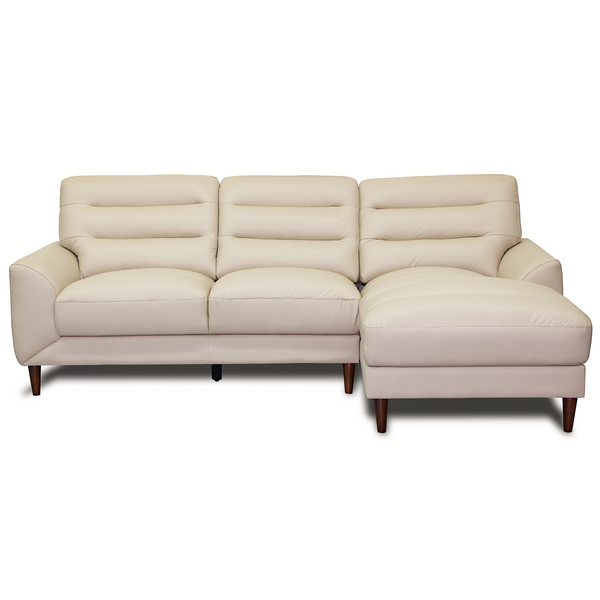 Clarion Genuine Cream Leather RAF Chaise Sectional