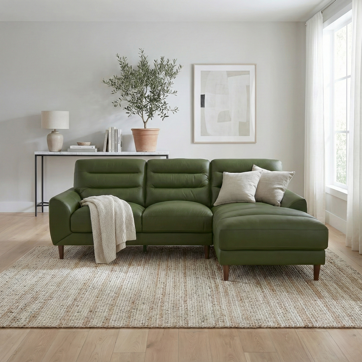 Clarion Genuine Green Leather RAF Chaise Sectional from Ashcroft Furniture - Luna Furniture