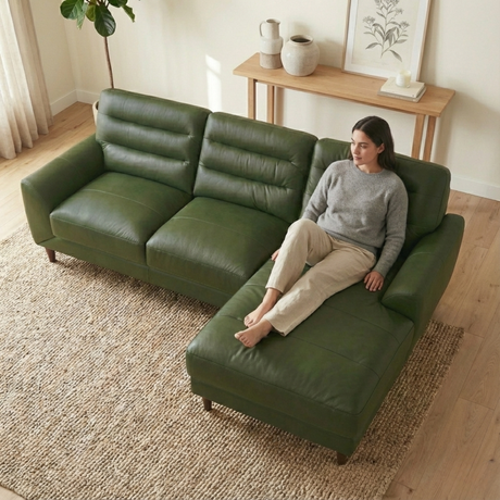 Clarion Genuine Green Leather RAF Chaise Sectional from Ashcroft Furniture - Luna Furniture