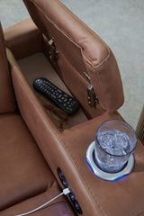 Clean-Slate Caramel Power Reclining Loveseat with Console from Ashley - Luna Furniture