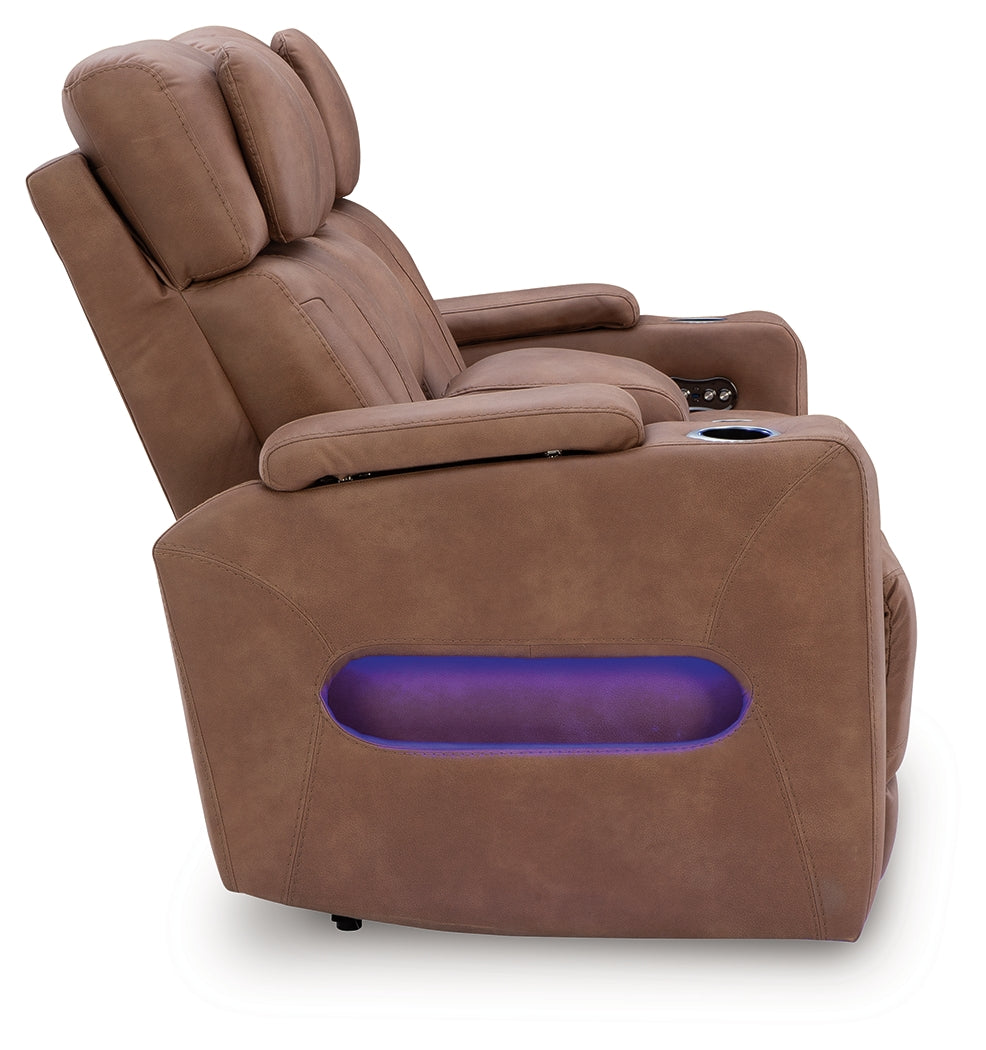 Clean-Slate Caramel Power Reclining Loveseat with Console from Ashley - Luna Furniture