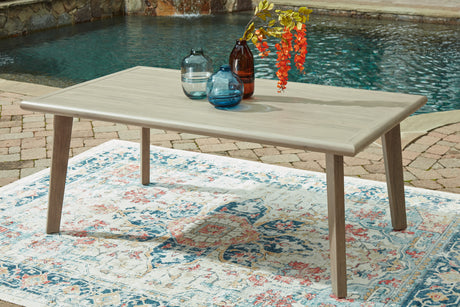 Cliff Trails Outdoor Dining Table and 4 Arm Chairs in Beige from Ashley - Luna Furniture