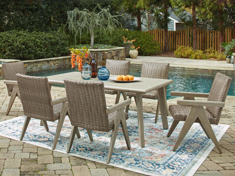 Cliff Trails Outdoor Dining Table and 6 Chairs in Beige from Ashley - Luna Furniture
