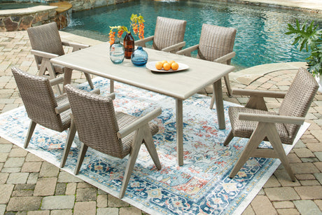 Cliff Trails Outdoor Dining Table and 6 Chairs in Beige from Ashley - Luna Furniture