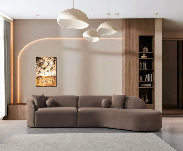 Cloe Coffee Velvet Curved 134" RAF Sectional