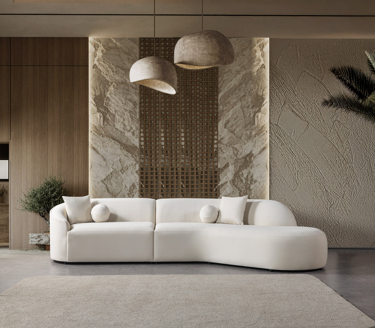 Cloe Ivory Velvet Curved 134" RAF Sectional from Nova Furniture - Luna Furniture