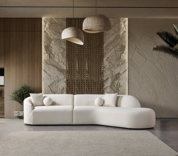 Cloe Ivory Velvet Curved 134" RAF Sectional