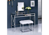 Lismore Chrome Glass Top Metal Frame Contemporary Vanity with Stool