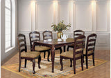 Townsville Dark Walnut dining table set, six chairs, floral accents, lifestyle view