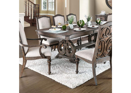 Arcadia Rustic Natural Tone/Ivory 7-Piece Rustic Traditional Solid Wood Dining Room Set with 18" Expandable Leaf (Table & 6 Chairs) from Furniture of America - Luna Furniture