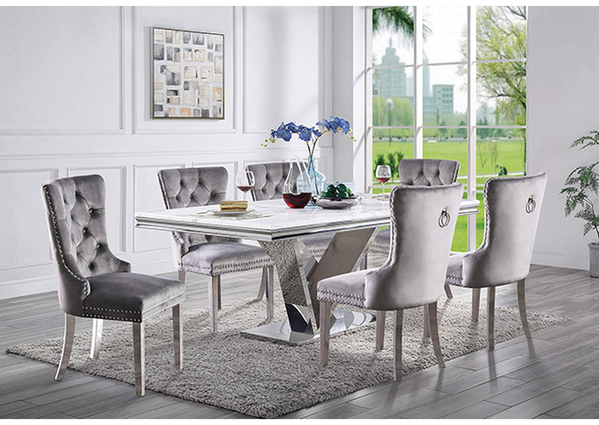 Valdevers Chrome 78"W Rectangular Glam Sintered Stone Dining Table