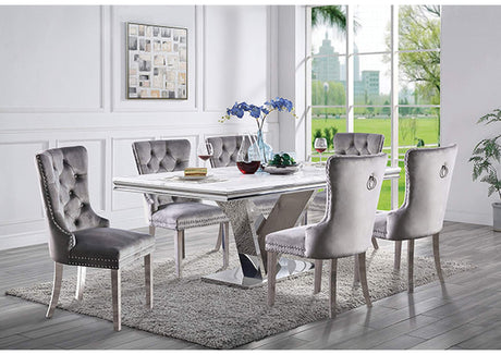 Valdevers Chrome 78"W Rectangular Glam Sintered Stone Dining Table from Furniture of America - Luna Furniture