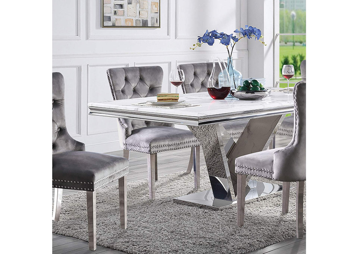 Valdevers Chrome 78"W Rectangular Glam Sintered Stone Dining Table
