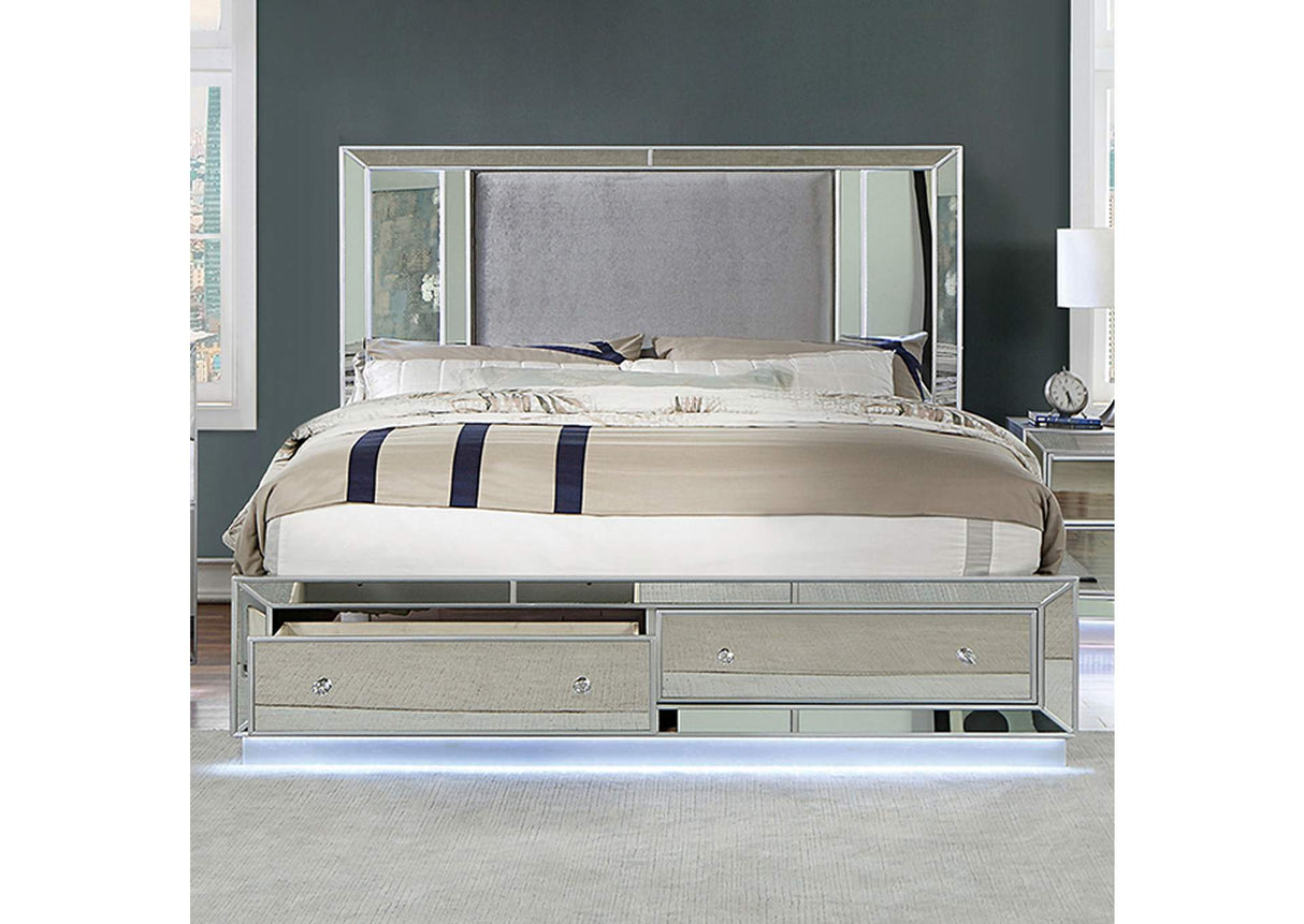 Belladonna Silver Glam Fabric Queen Bed from Furniture of America - Luna Furniture