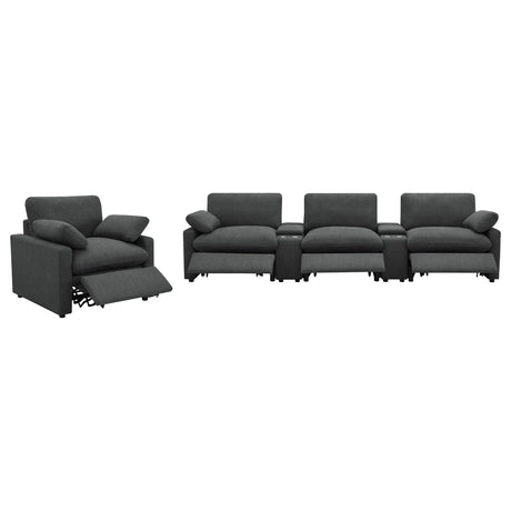 Collins Dark Gray 5-Piece Power Reclining Home Theater Seating from Coaster - Luna Furniture