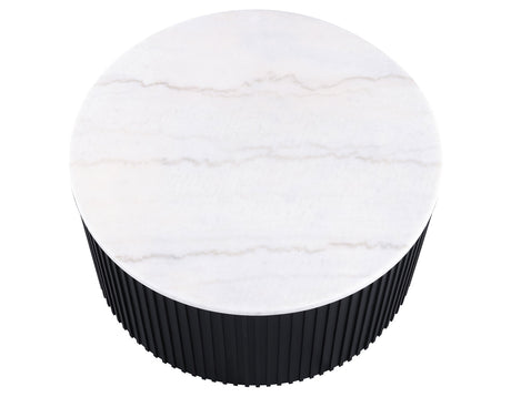 Colvin 36″ Round Castered White Marble Top Coffee Table, Black Finish from Steve Silver - Luna Furniture