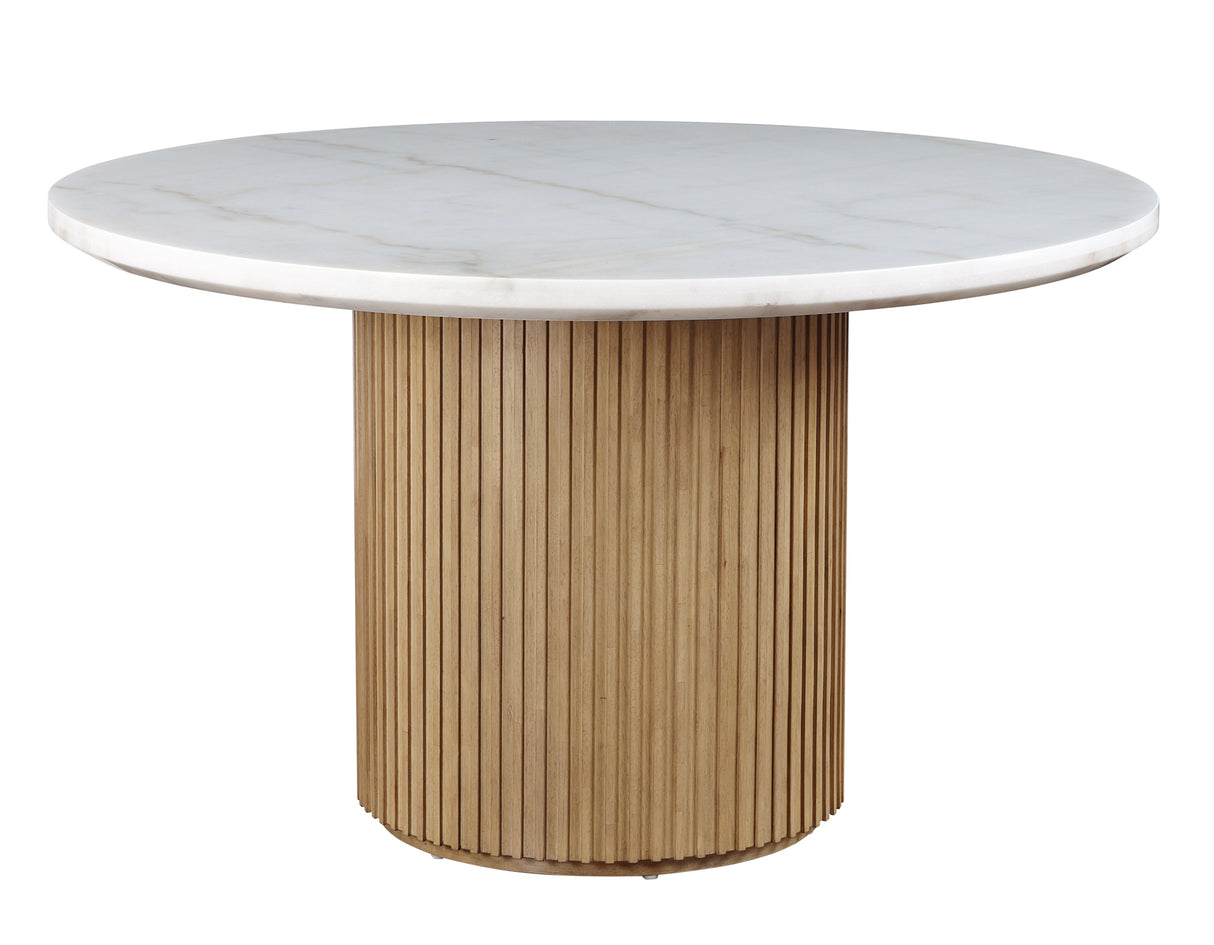 Colvin Toffee 52″ Round White Marble Top Dining Table from Steve Silver - Luna Furniture