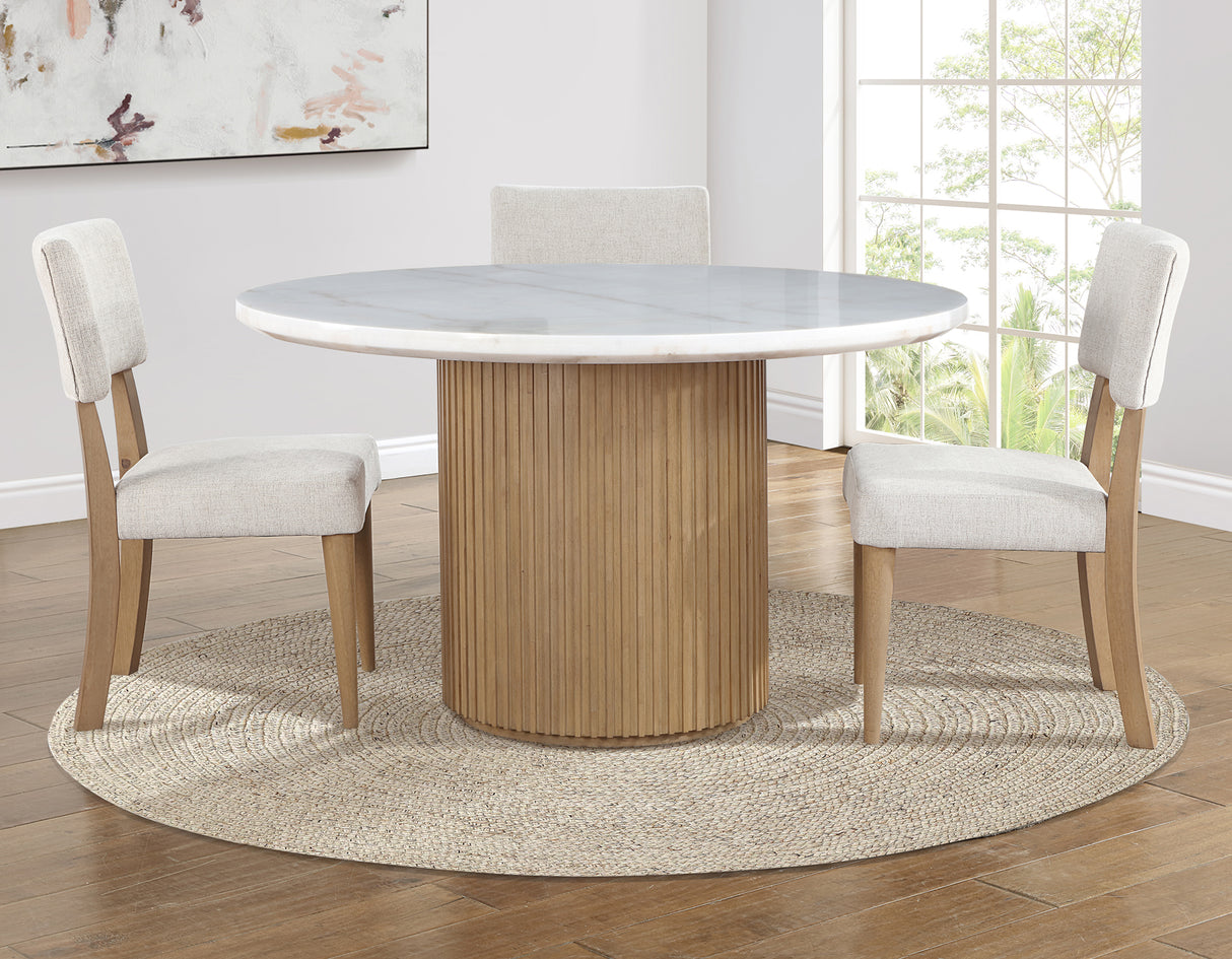 Colvin Toffee 52″ Round White Marble Top Dining Table from Steve Silver - Luna Furniture