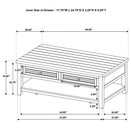 Concord Distressed Java 2-Drawer Rectangular Coffee Table from Coaster - Luna Furniture