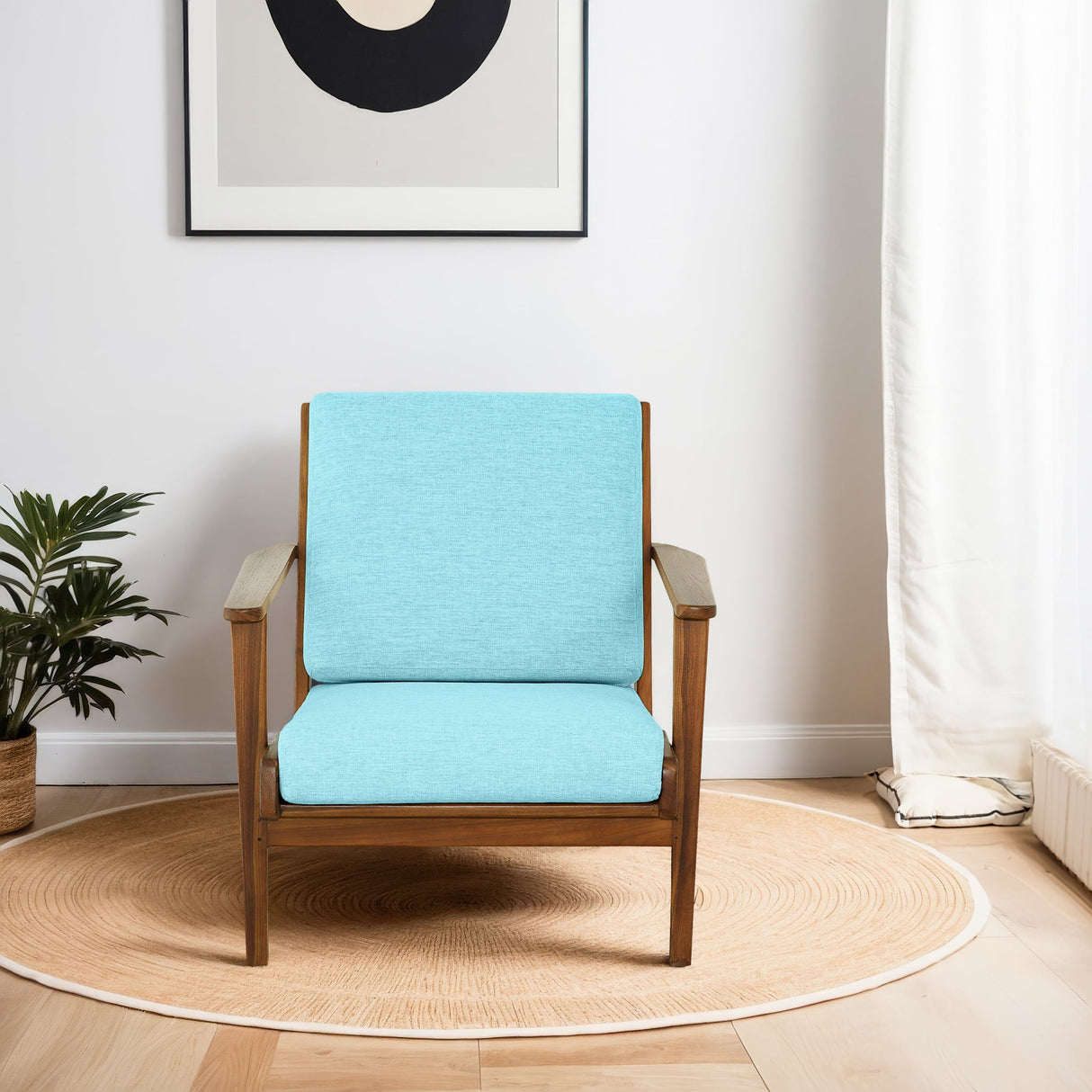 Connor Sky Blue Linen Solid Wood Lounge Chair from Midinmod - Luna Furniture
