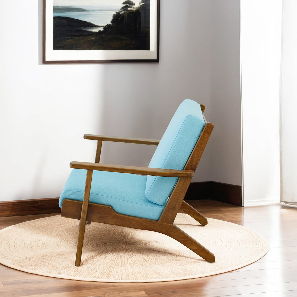 Connor Sky Blue Linen Solid Wood Lounge Chair from Midinmod - Luna Furniture