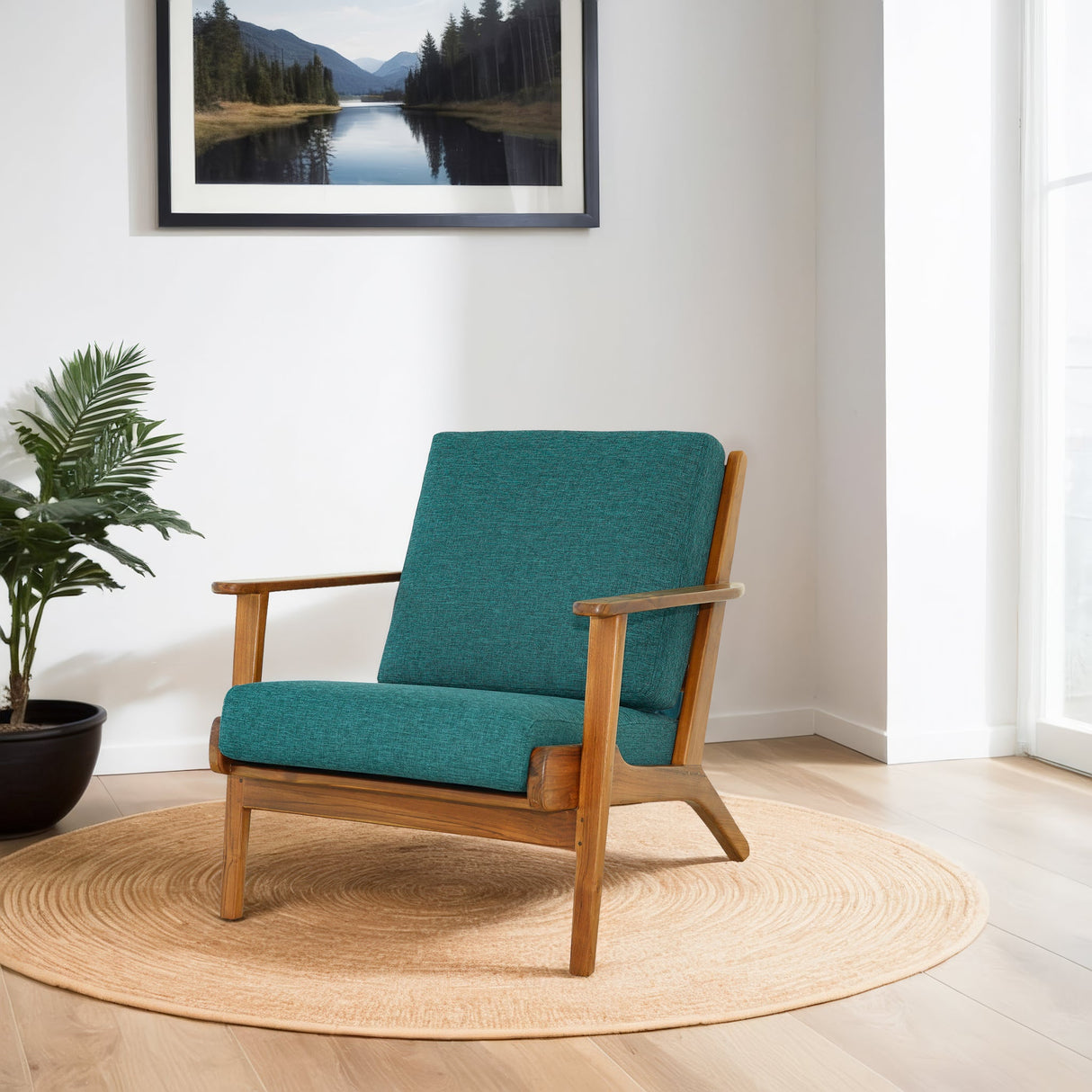Connor Teal Linen Solid Wood Lounge Chair from Midinmod - Luna Furniture