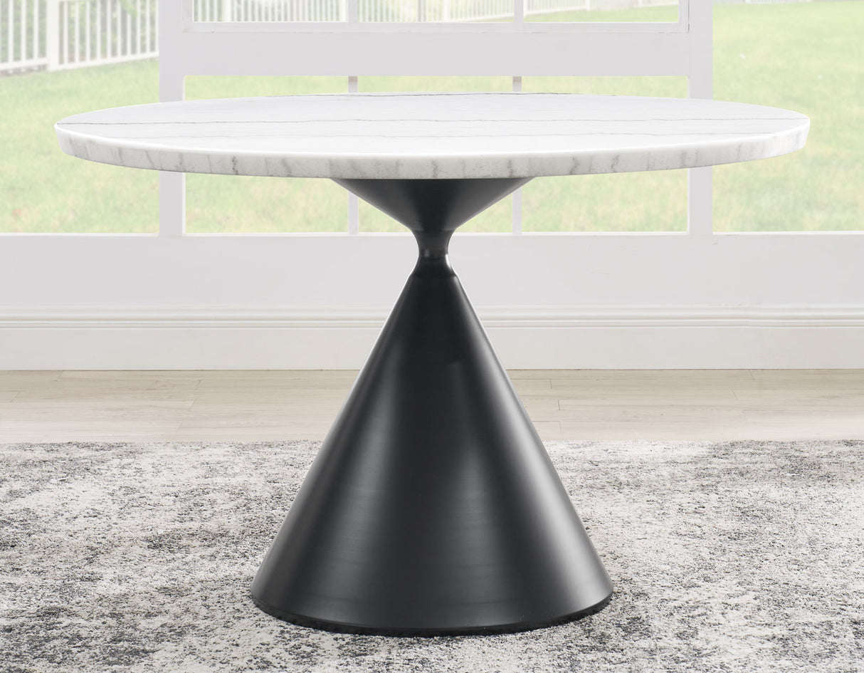 Conrad 48″ White Marble Top Dining Table with Black Conical Base from Steve Silver - Luna Furniture