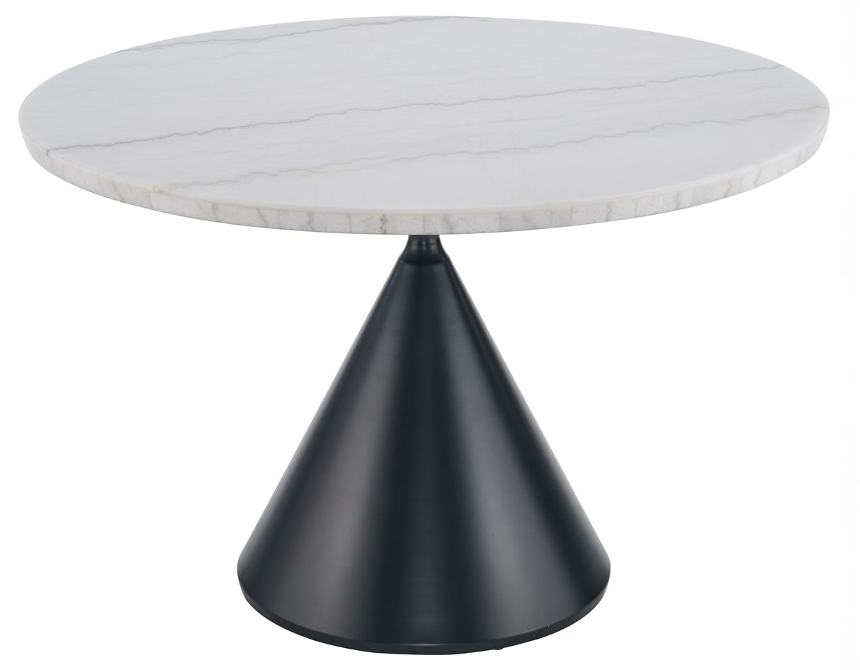 Conrad 48″ White Marble Top Dining Table with Black Conical Base from Steve Silver - Luna Furniture