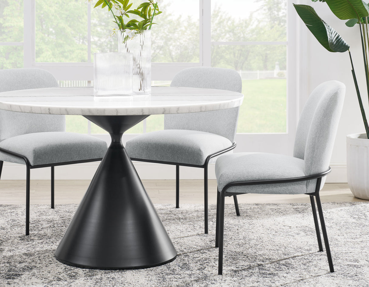 Conrad 48″ White Marble Top Dining Table with Black Conical Base from Steve Silver - Luna Furniture