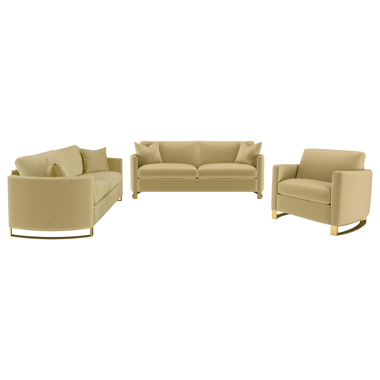 Corliss 3-piece Velvet Upholstered Sofa Set Camel from Coaster - Luna Furniture