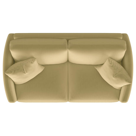 Corliss Camel Velvet Curved Track Arm Loveseat from Coaster - Luna Furniture