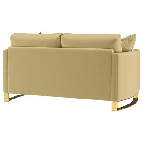 Corliss Camel Velvet Curved Track Arm Loveseat from Coaster - Luna Furniture