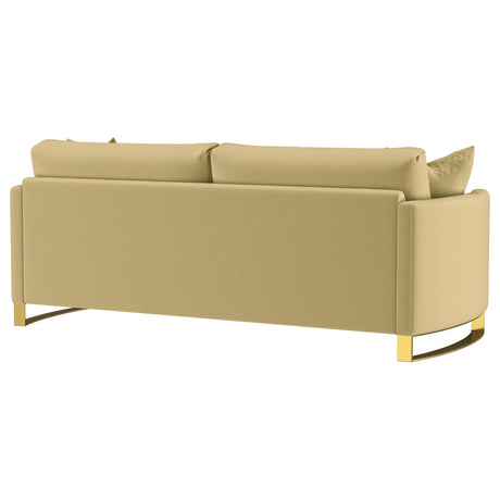 Corliss Camel Velvet Curved Track Arm Sofa from Coaster - Luna Furniture