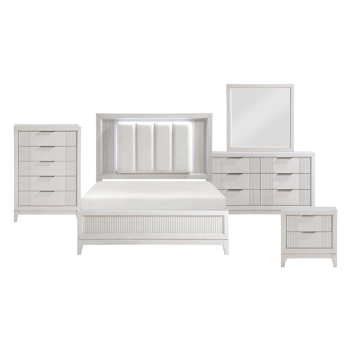 Cornwall Antique White 5-Piece Bedroom Set (Queen Bed, Nightstand, Dresser, Mirror, Chest) from Homelegance - Luna Furniture