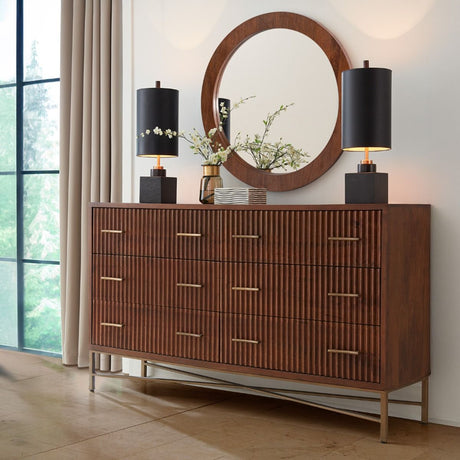Cosmopolitan 69" Six Drawer Dresser in Honey Brown from Home Trends & Design - Luna Furniture