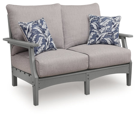 Cove Beach Gray Outdoor Loveseat with Cushion from Ashley - Luna Furniture